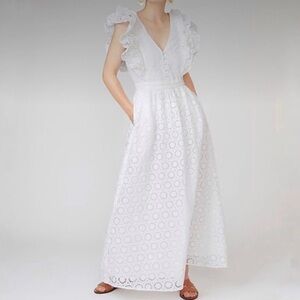 J Crew beautiful sunny white daisy eyelet maxi dress size 12 EUC